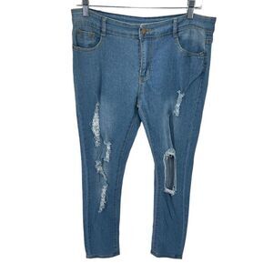 Jeans Womens Distressed Jeans Denim 5 Pocket Skinny Blue Medium Wash XL NWT